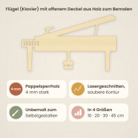 Flügel (Klavier) mit offenem Deckel aus Holz zum Bemalen – 3er-Set 10 cm oder einzeln 20 / 30 / 45 cm, Pappelsperrholz 4 mm