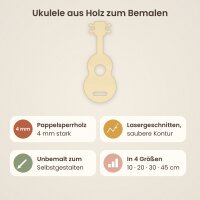 Ukulele aus Holz zum Bemalen – 3er-Set 10 cm oder einzeln 20 / 30 / 45 cm, Pappelsperrholz 4 mm