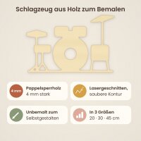 Schlagzeug aus Holz zum Bemalen – 20, 30 oder 45 cm, Pappelsperrholz 4 mm