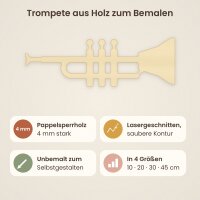 Trompete aus Holz zum Bemalen – 3er-Set 10 cm oder einzeln 20 / 30 / 45 cm, Pappelsperrholz 4 mm
