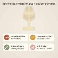 Retro-Studiomikrofon aus Holz zum Bemalen – 3er-Set 10 cm oder einzeln 20 / 30 / 45 cm, Pappelsperrholz 4 mm