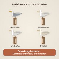Möwe auf Holzpfahl aus Holz zum Aufstellen, mit Standfuß – 15, 25 oder 35 cm, Pappelsperrholz 4 mm