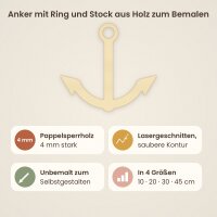 Anker mit Ring und Stock aus Holz zum Bemalen – 3er-Set 10 cm oder einzeln 20 / 30 / 45 cm, Pappelsperrholz 4 mm