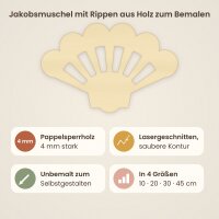 Jakobsmuschel mit Rippen aus Holz zum Bemalen – 3er-Set 10 cm oder einzeln 20 / 30 / 45 cm, Pappelsperrholz 4 mm