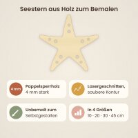 Seestern aus Holz zum Bemalen – 3er-Set 10 cm oder einzeln 20 / 30 / 45 cm, Pappelsperrholz 4 mm