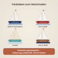 Segelboot mit zwei Segeln aus Holz zum Bemalen – 3er-Set 10 cm oder einzeln 20 / 30 / 45 cm, Pappelsperrholz 4 mm