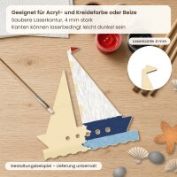 Segelboot mit zwei Segeln aus Holz zum Bemalen – 3er-Set 10 cm oder einzeln 20 / 30 / 45 cm, Pappelsperrholz 4 mm