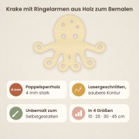 Krake mit Ringelarmen aus Holz zum Bemalen – 3er-Set 10 cm oder einzeln 20 / 30 / 45 cm, Pappelsperrholz 4 mm