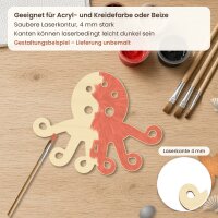 Krake mit Ringelarmen aus Holz zum Bemalen – 3er-Set 10 cm oder einzeln 20 / 30 / 45 cm, Pappelsperrholz 4 mm