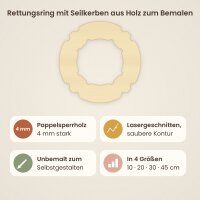 Rettungsring mit Seilkerben aus Holz zum Bemalen – 3er-Set 10 cm oder einzeln 20 / 30 / 45 cm, Pappelsperrholz 4 mm