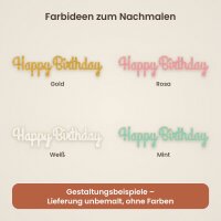 Schriftzug „Happy Birthday“ aus Holz zum Bemalen – 30 oder 45 cm, Pappelsperrholz 4 mm