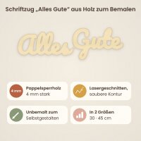 Schriftzug „Alles Gute“ aus Holz zum Bemalen – 30 oder 45 cm, Pappelsperrholz 4 mm