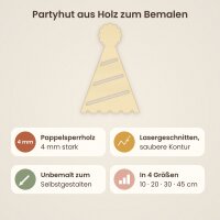 Partyhut aus Holz zum Bemalen – 3er-Set 10 cm oder einzeln 20 / 30 / 45 cm, Pappelsperrholz 4 mm