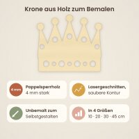 Krone aus Holz zum Bemalen – 3er-Set 10 cm oder einzeln 20 / 30 / 45 cm, Pappelsperrholz 4 mm