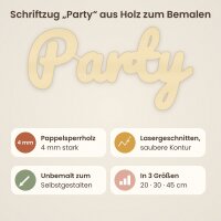 Schriftzug „Party“ aus Holz zum Bemalen – 20, 30 oder 45 cm, Pappelsperrholz 4 mm