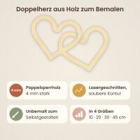 Doppelherz aus Holz zum Bemalen – 3er-Set 10 cm oder einzeln 20 / 30 / 45 cm, Pappelsperrholz 4 mm