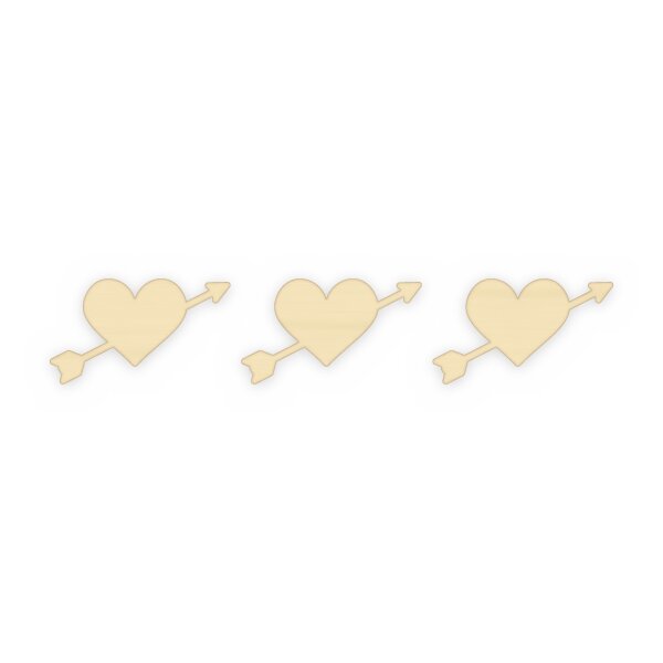 Herz mit Amorpfeil aus Holz zum Bemalen – 3er-Set 10 cm oder einzeln 20 / 30 / 45 cm, Pappelsperrholz 4 mm
