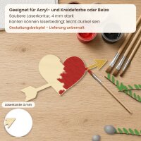 Herz mit Amorpfeil aus Holz zum Bemalen – 3er-Set 10 cm oder einzeln 20 / 30 / 45 cm, Pappelsperrholz 4 mm