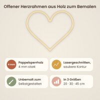 Offener Herzrahmen aus Holz zum Bemalen – 20, 30 oder 45 cm, Pappelsperrholz 4 mm