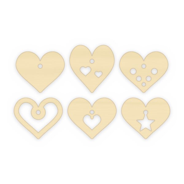 Hängeherzen aus Holz zum Bemalen – 6er-Set, 6 cm, Pappelsperrholz 4 mm