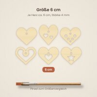 Hängeherzen aus Holz zum Bemalen – 6er-Set, 6 cm, Pappelsperrholz 4 mm