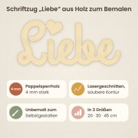 Schriftzug „Liebe“ aus Holz zum Bemalen – 20, 30 oder 45 cm, Pappelsperrholz 4 mm