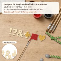 Satzzeichen & Symbole Typ 2 aus Holz zum Bemalen – 6er-Set ! ? & + . und Herz, 7,5 bis 20 cm, Pappelsperrholz 4 mm