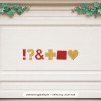 Satzzeichen & Symbole Typ 2 aus Holz zum Bemalen – 6er-Set ! ? & + . und Herz, 7,5 bis 20 cm, Pappelsperrholz 4 mm