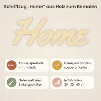 Schriftzug „Home“ aus Holz zum Bemalen, 20, 30 oder 45 cm, Pappelsperrholz 4 mm