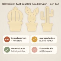 Kakteen im Topf aus Holz zum Bemalen – 3er-Set oder Säulenkaktus, 3er-Set 10 cm oder Säulenkaktus 20 / 30 / 45 cm, Pappelsperrholz 4 mm
