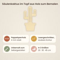 Kakteen im Topf aus Holz zum Bemalen – 3er-Set oder Säulenkaktus, 3er-Set 10 cm oder Säulenkaktus 20 / 30 / 45 cm, Pappelsperrholz 4 mm