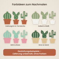 Kakteen im Topf aus Holz zum Bemalen – 3er-Set oder Säulenkaktus, 3er-Set 10 cm oder Säulenkaktus 20 / 30 / 45 cm, Pappelsperrholz 4 mm