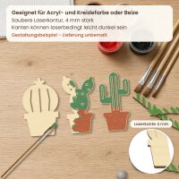 Kakteen im Topf aus Holz zum Bemalen – 3er-Set oder Säulenkaktus, 3er-Set 10 cm oder Säulenkaktus 20 / 30 / 45 cm, Pappelsperrholz 4 mm
