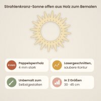 Strahlenkranz-Sonne offen aus Holz zum Bemalen, 30 oder 45 cm, Pappelsperrholz 4 mm