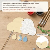 Regenwolke mit 3 Regentropfen aus Holz zum Bemalen – Mobile zum Aufhängen (ohne Schnur), 20, 30 oder 45 cm, Pappelsperrholz 4 mm