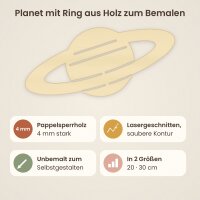 Planet mit Ring aus Holz zum Bemalen – 20 oder 30 cm, Pappelsperrholz 4 mm
