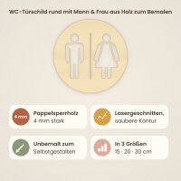 WC-Türschild rund mit Mann & Frau aus Holz zum Bemalen, Ø 15, 20 oder 30 cm, mit oder ohne Schraublöcher, Pappelsperrholz 4 mm