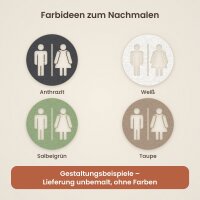 WC-Türschild rund mit Mann & Frau aus Holz zum Bemalen, Ø 15, 20 oder 30 cm, mit oder ohne Schraublöcher, Pappelsperrholz 4 mm