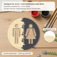 WC-Türschild rund mit Mann & Frau aus Holz zum Bemalen, Ø 15, 20 oder 30 cm, mit oder ohne Schraublöcher, Pappelsperrholz 4 mm