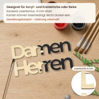 Schriftzug „Damen“ / „Herren“ aus Holz zum Bemalen, einzeln oder als 2er-Set, 20, 30 oder 45 cm breit, Pappelsperrholz 4 mm