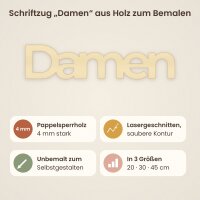 Schriftzug „Damen“ / „Herren“ aus Holz zum Bemalen, einzeln oder als 2er-Set, 20, 30 oder 45 cm breit, Pappelsperrholz 4 mm