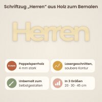 Schriftzug „Damen“ / „Herren“ aus Holz zum Bemalen, einzeln oder als 2er-Set, 20, 30 oder 45 cm breit, Pappelsperrholz 4 mm