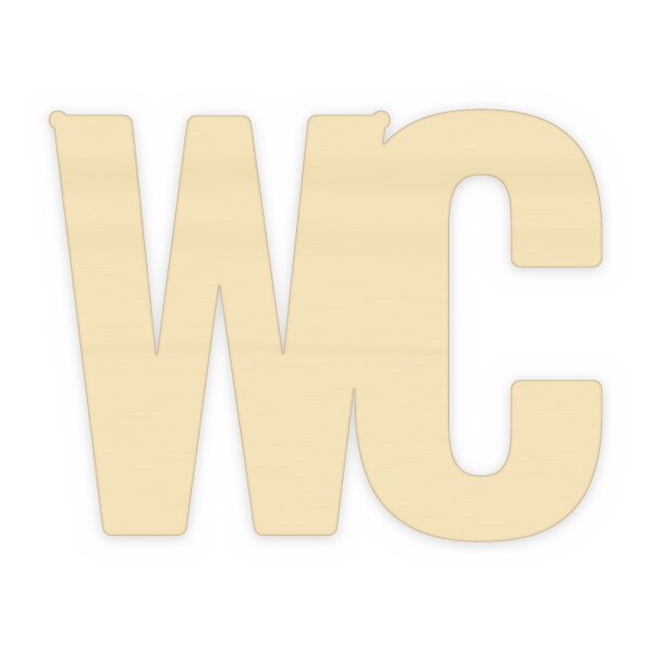 Schriftzug „WC“ aus Holz zum Bemalen – Blockschrift (Höhe 10, 15, 20 oder 30 cm) oder Schreibschrift (Höhe 15, 20 oder 30 cm), Pappelsperrholz 4 mm