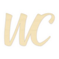 Schriftzug „WC“ aus Holz zum Bemalen – Blockschrift (Höhe 10, 15, 20 oder 30 cm) oder Schreibschrift (Höhe 15, 20 oder 30 cm), Pappelsperrholz 4 mm