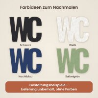 Schriftzug „WC“ aus Holz zum Bemalen – Blockschrift (Höhe 10, 15, 20 oder 30 cm) oder Schreibschrift (Höhe 15, 20 oder 30 cm), Pappelsperrholz 4 mm