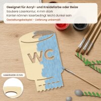 WC-Schild Klopapierrolle mit „WC“ aus Holz zum Bemalen, Höhe 15, 20 oder 30 cm, Pappelsperrholz 4 mm