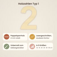 Holzzahl 6 zum Bemalen – Typ 1, 7,5 cm hoch, Pappelsperrholz 4 mm