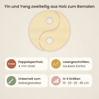 Yin und Yang zweiteilig aus Holz zum Bemalen – 2 Hälften, 3er-Set 10 cm oder einzeln Ø 20 / 30 / 45 cm, Pappelsperrholz 4 mm