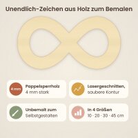 Unendlich-Zeichen aus Holz zum Bemalen, 3er-Set 10 cm oder einzeln 20 / 30 / 45 cm, Pappelsperrholz 4 mm