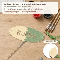 Türschilder Räume oval aus Holz zum Bemalen – Küche, Bad, Büro, Schlafzimmer, Wohnzimmer, Gäste, 6er-Set oder einzeln, je 200 × 80 mm, Pappelsperrholz 4 mm
